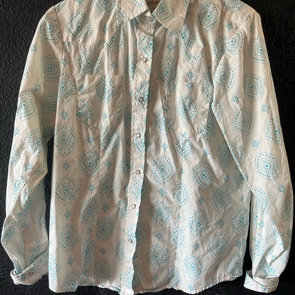 Blue and White Button Down Shirt Crisp Cotton Top - Picture 1 of 4